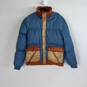 Vintage 70s The Line Colorblock Blue Mens Size Large Quilted Puffer Down Jacket